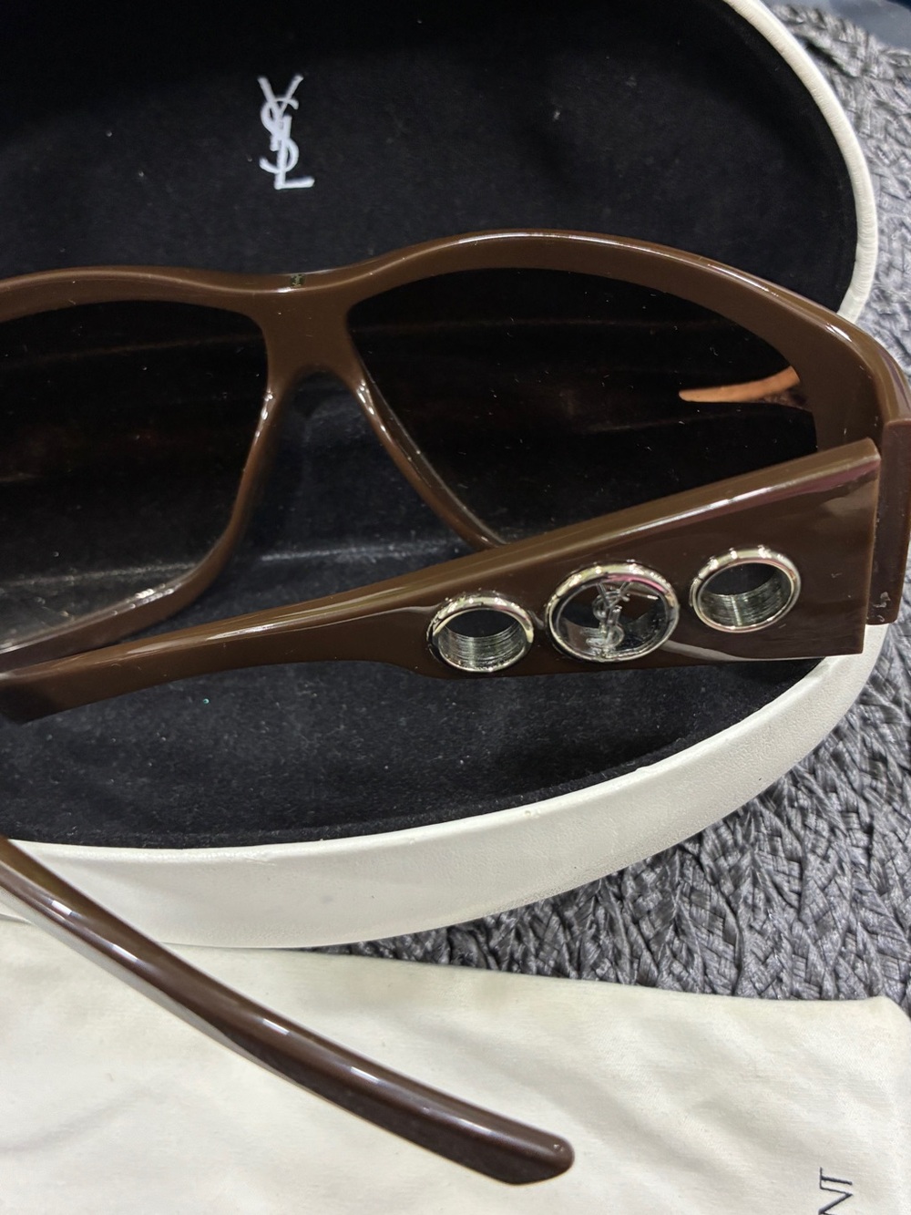 Yves Saint Laurent YSL Brown Shield Sunglasses w/ Case & Dust Bag Authentic - Picture 7 of 8